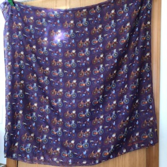 3/$15 Oversized Vintage Printed Village Purple Bicycle Scarf Wrap Shawl Dogs - Picture 2 of 5